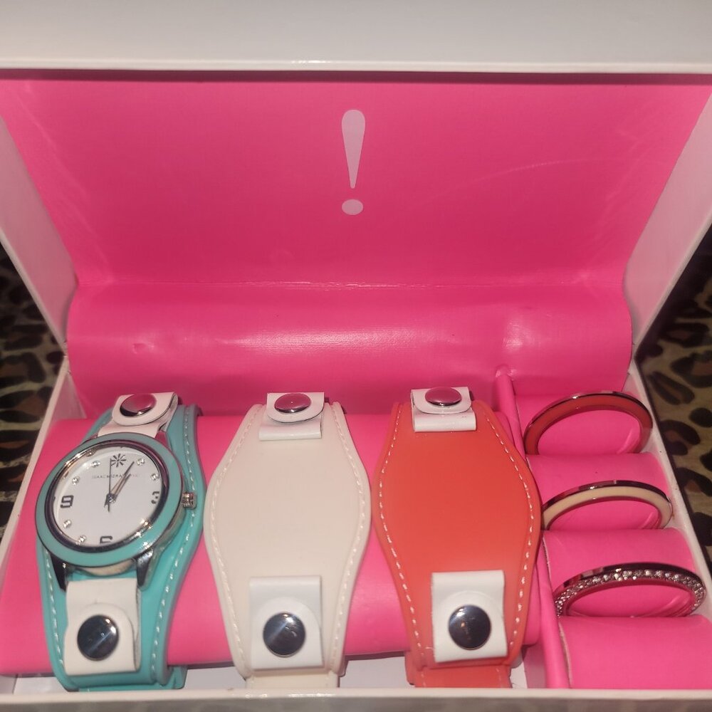 Isaac Mizrahi Silicone Watch Set - Silver Tone Interchangeable Straps & Bezels